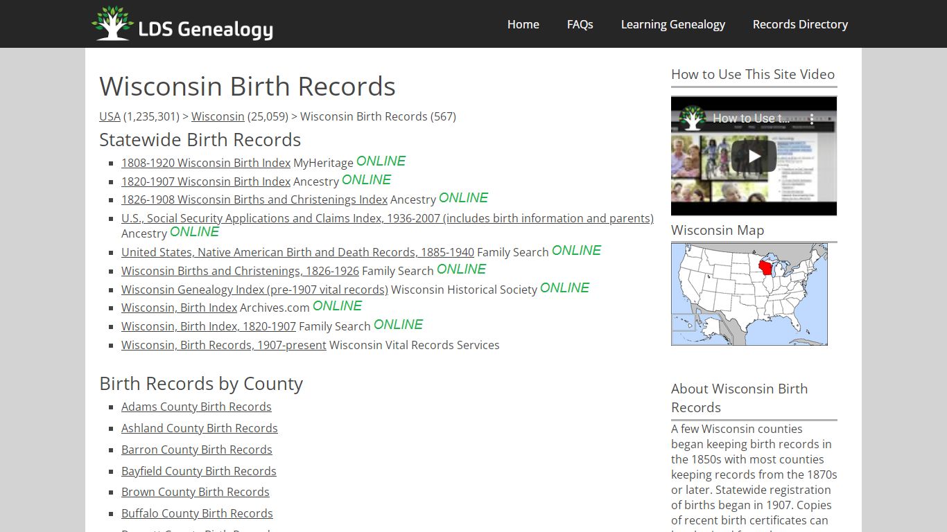 Wisconsin Birth Records - LDS Genealogy